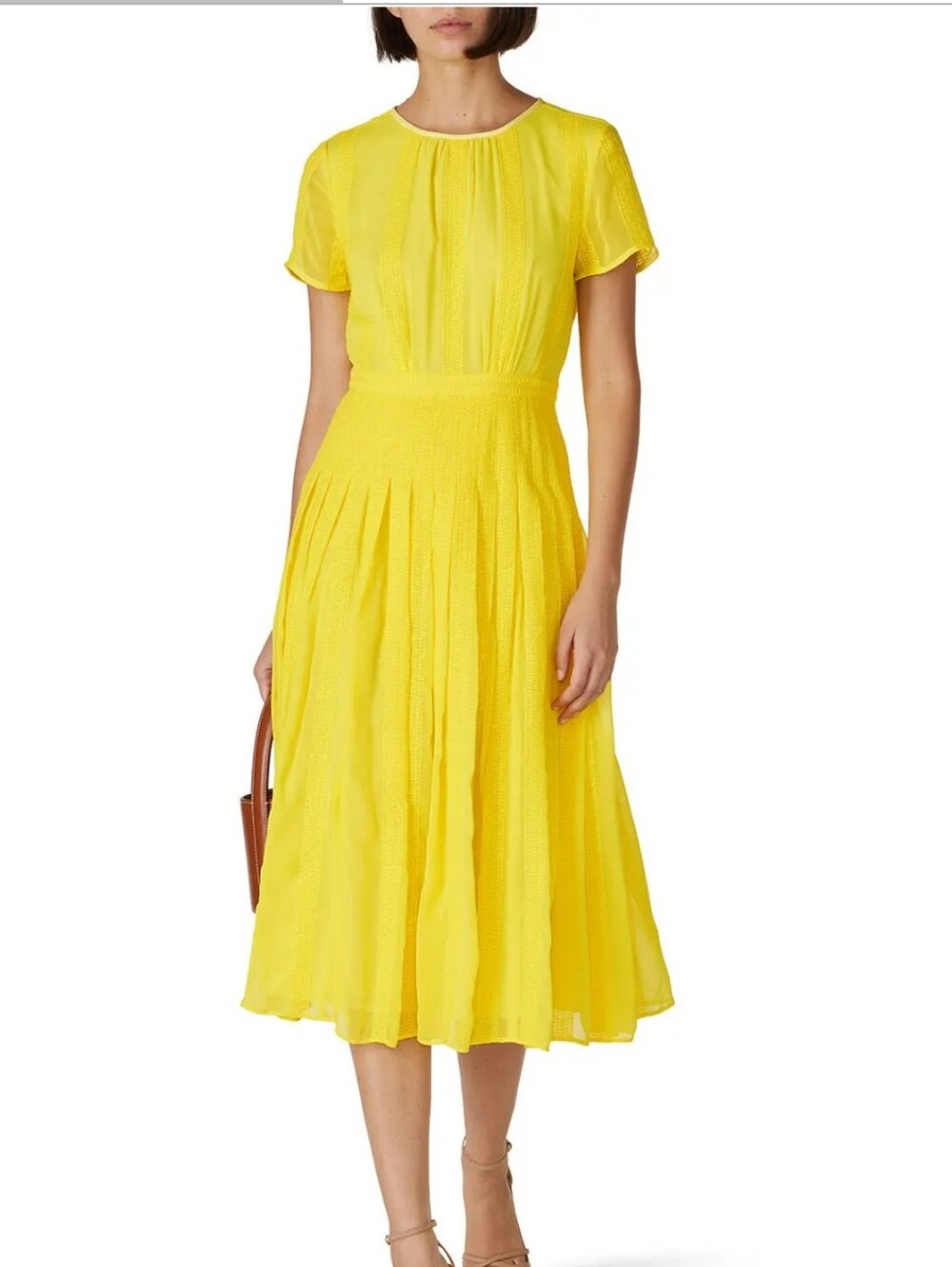 J. Crew Bright Yellow Pleated Lightweight Midi Dress Sz 6 Preppy Summer Party
